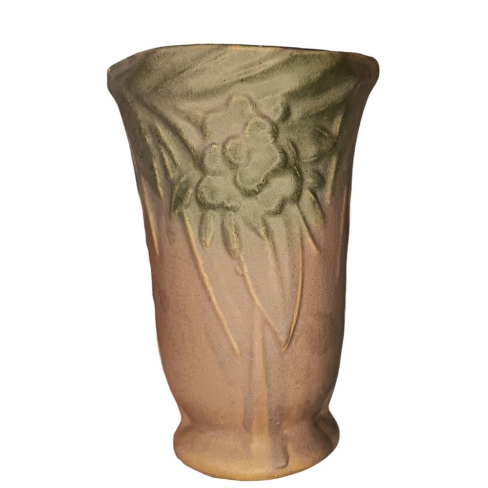 Mccoy Green and Tan Floral Vase